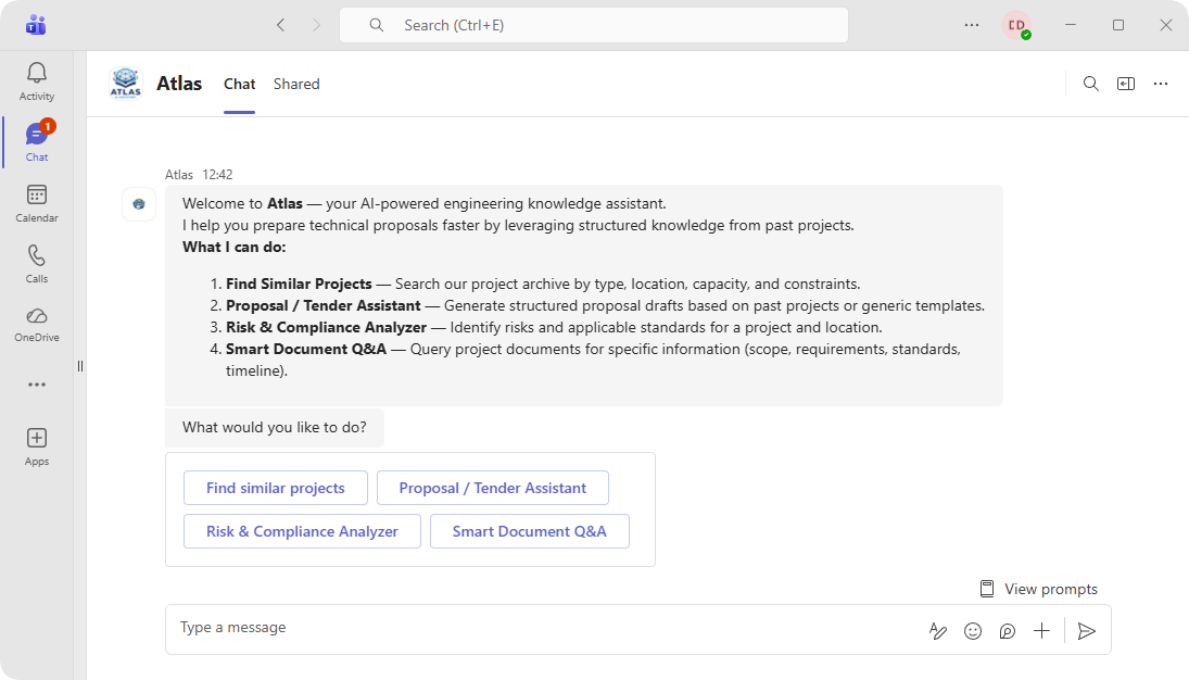 Atlas inside Microsoft Teams
